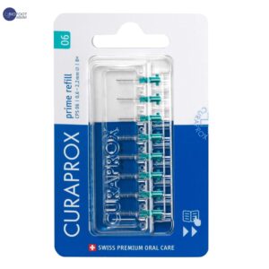 Curaprox CPS Prime 06 Interdental Brush Refills | 8 Ultra-Fine 0.6mm Brushes for Gentle, Precise Cleaning | Ideal for Sensitive Gums & Daily Plaque Removal, Turquoise Pack