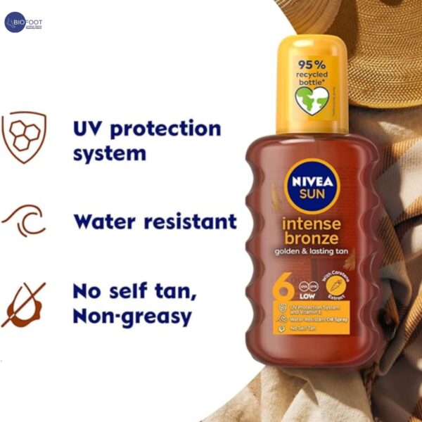 NIVEA SUN Tanning Oil Spray, Carotenne, Vitamine E & Jojoba Oil, SPF 6, 200ml - Image 2
