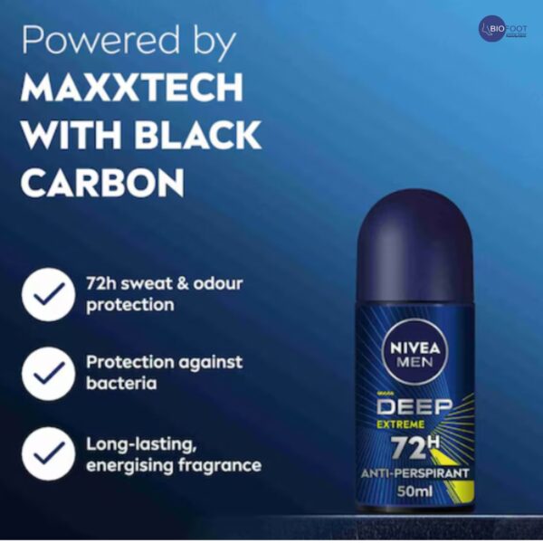 Nivea Deodorant Deep Extreme Maxx Tech 72H Roll On 50ml - Image 2