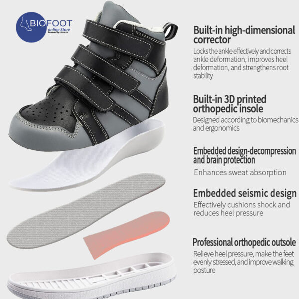 Princepard Orthopedic Kids Shoe Silver Black AJ-HHY-ZX - Image 3