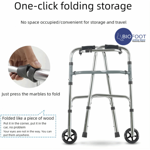 EnjoyCare EK321 Aluminum Height Adjustable Walker with Wheels | Foldable Walker for Elderly, Seniors, Disabled & Adults | Portable Walking Frame for Indoor & Outdoor Use - Image 2