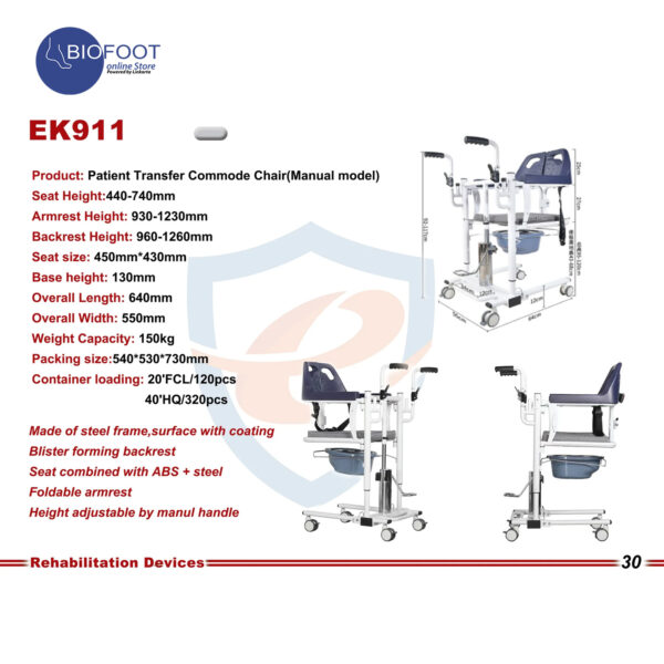 EnjoyCare Multi Function Patient Transfer Manual Commode Chair Lift EK911 - Image 4