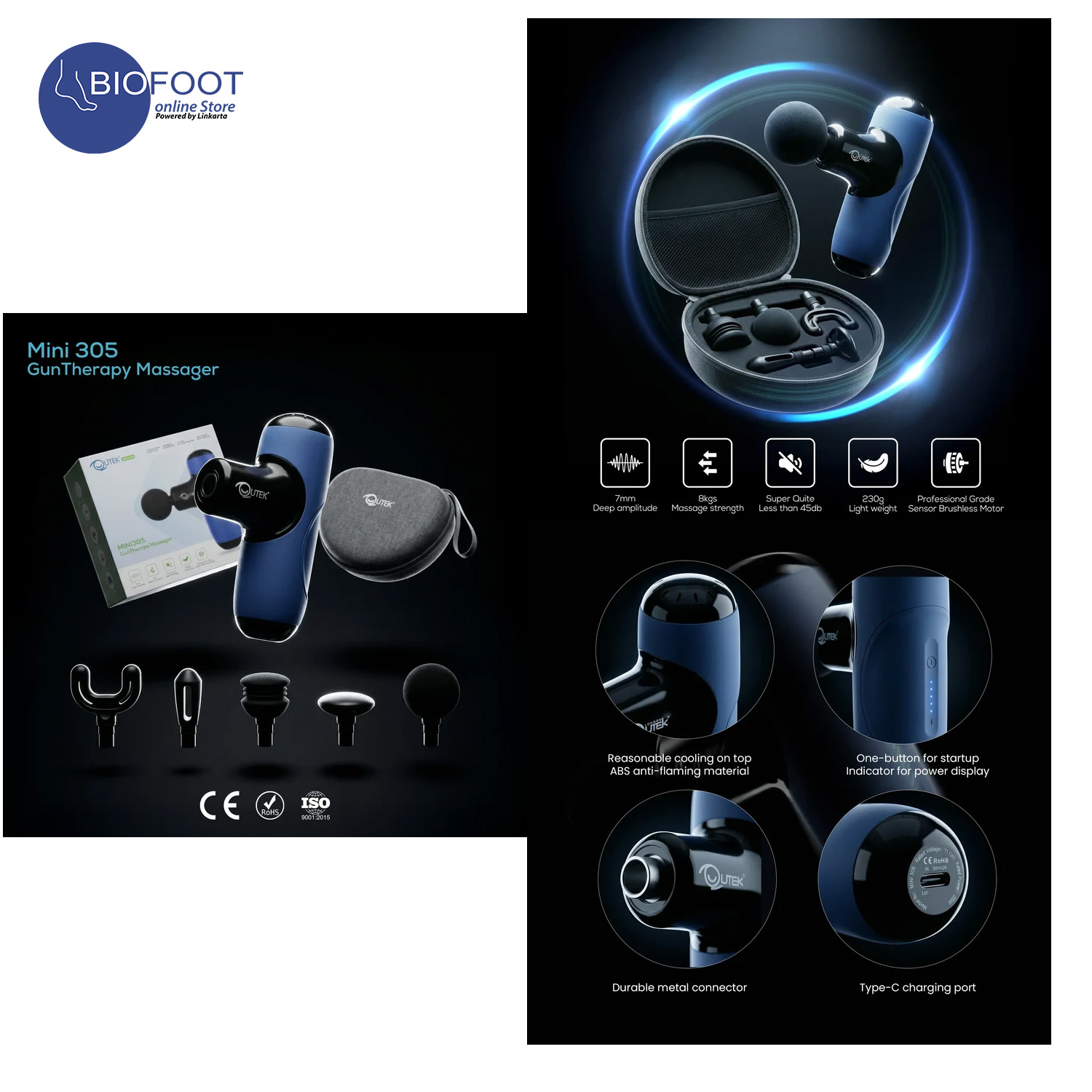 Qutek-Mini305 Gun Massager-Blue - Image 2