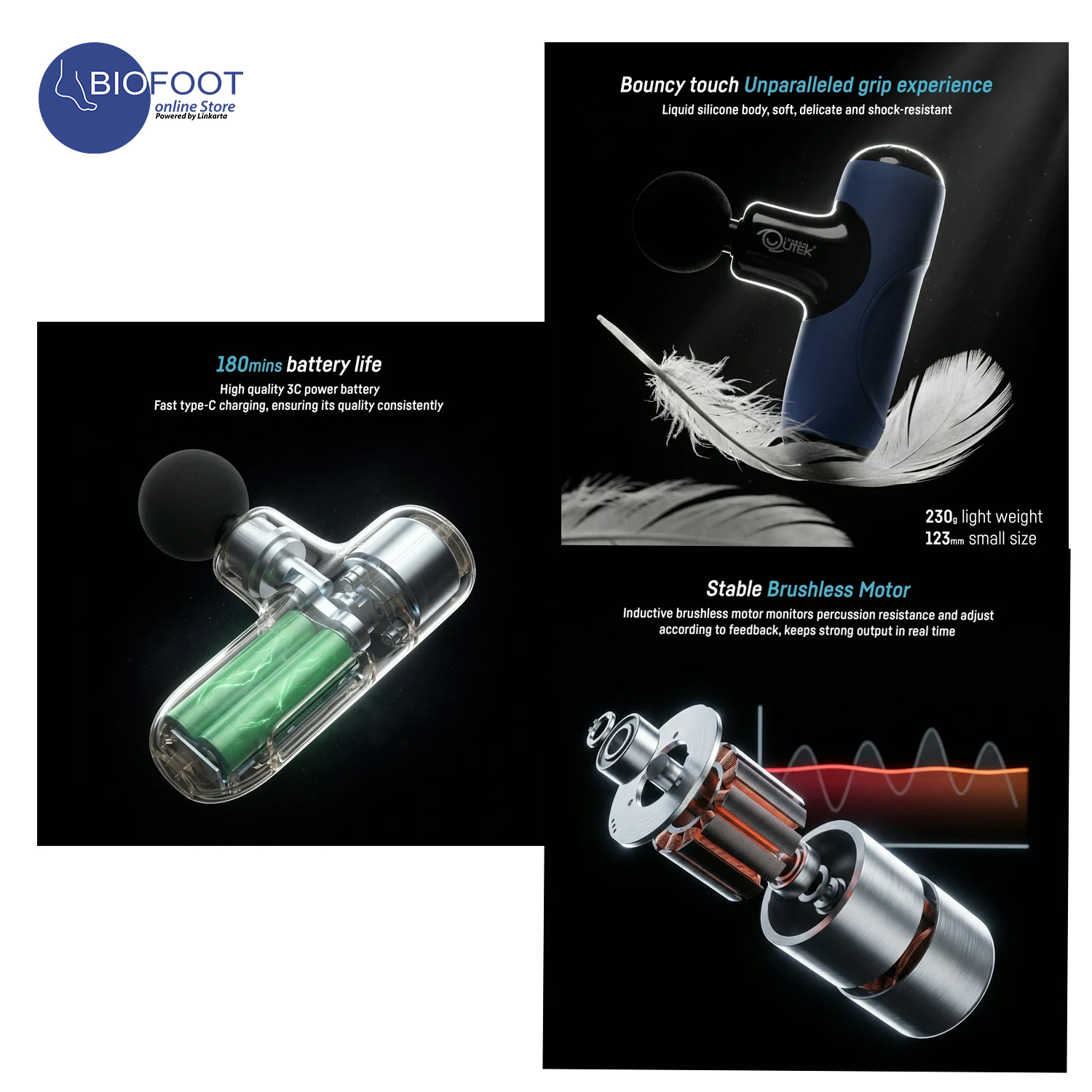 Qutek-Mini305 Gun Massager-Blue - Image 3